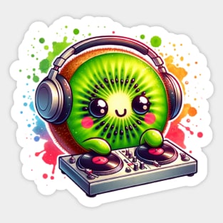 Watercolor Kawaii Kiwi DJ Sticker